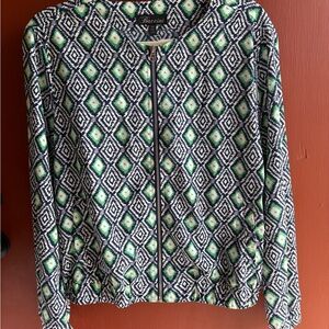 Baccini Navy, White & Green Geometric Zip-Front Jacket